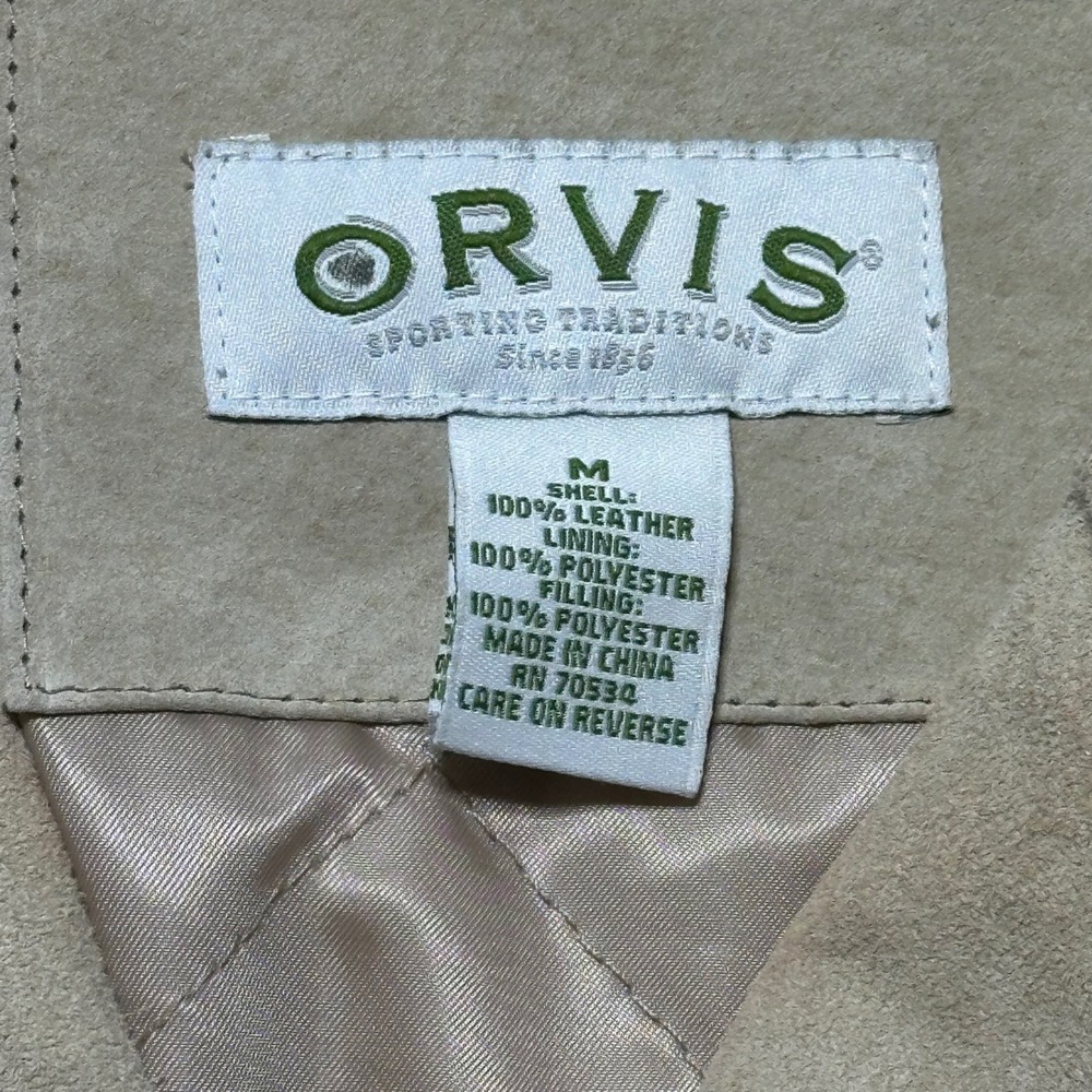 Orvis Womens M Tan Leather Jacket Button Front Blazer Coat Quilted Lining - Picture 3 of 9